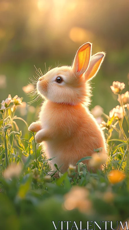 Young Rabbit in Glow of Morning Light AI Image