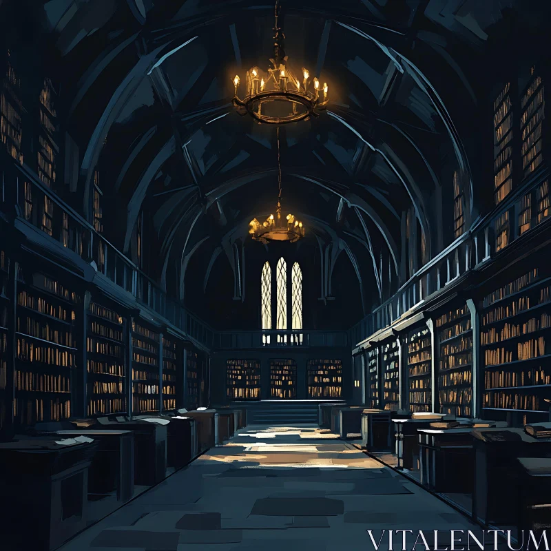 AI ART Classic Library Hall with Bookshelves