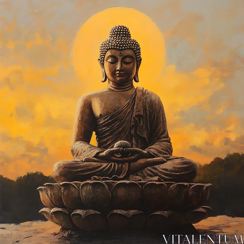 Meditative Buddha on Lotus Flower Art AI Image