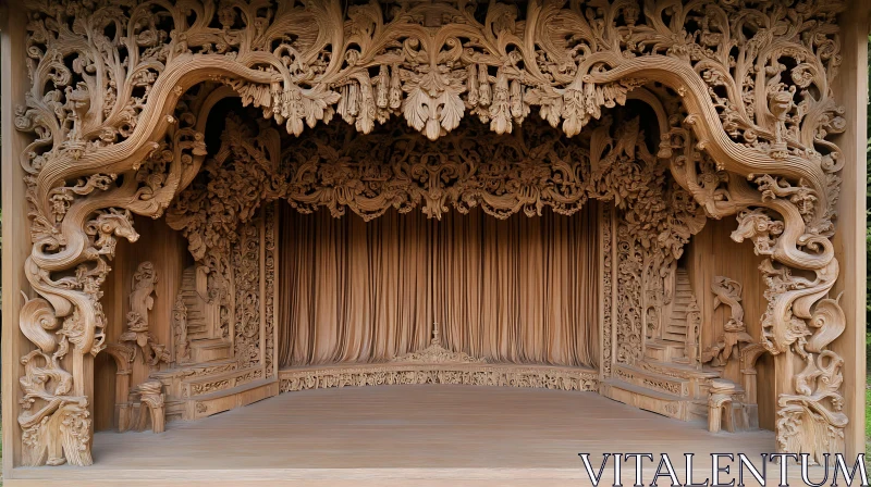 Intricately Carved Wooden Theater Stage AI Image