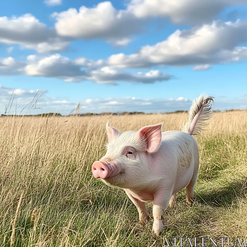 Piglet Frolic in Countryside Meadow AI Image