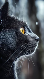 Black Cat with Orange Eyes in Snow