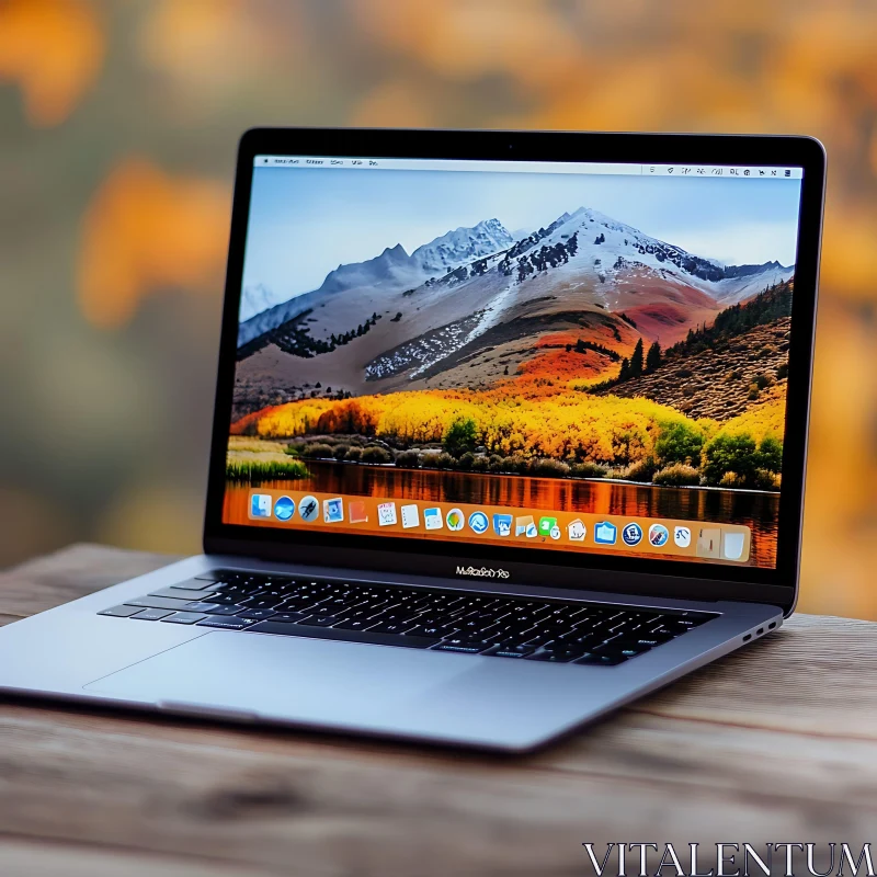 MacBook Pro Displaying Scenic Autumn Landscape AI Image