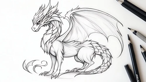 Monochrome Dragon Drawing