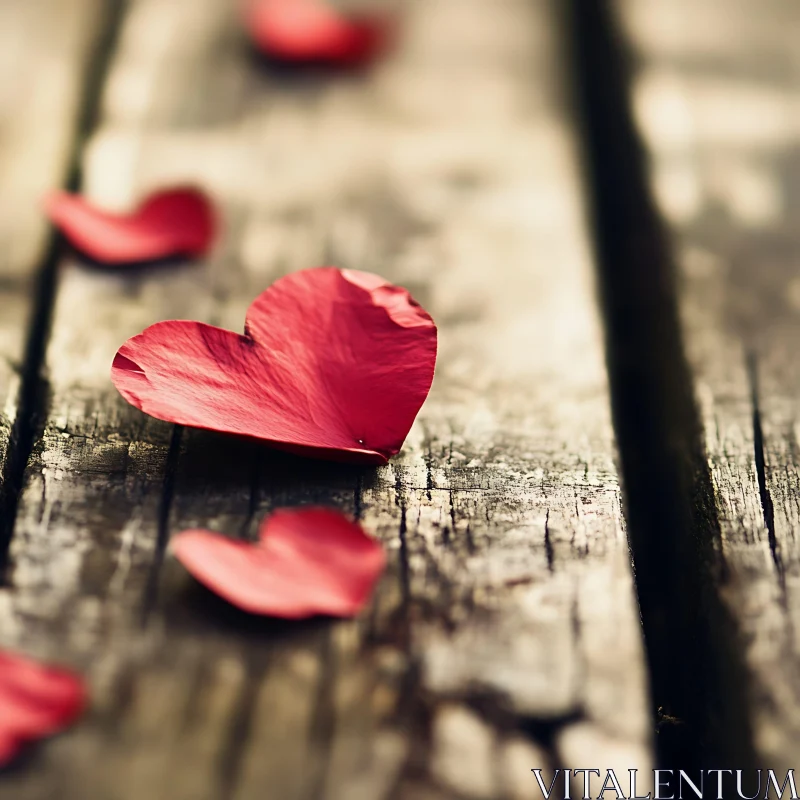 AI ART Heart-Shaped Petals on Rustic Wood