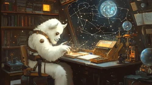 Polar Bear Astronomer in Cozy Study