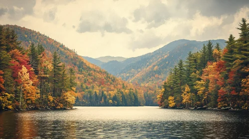 Tranquil Lake Amidst Autumn Forest