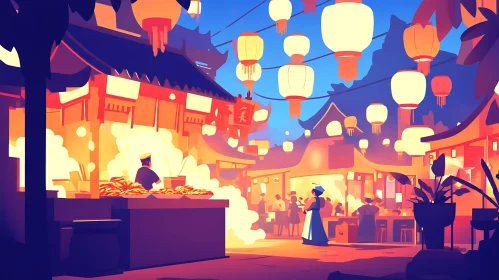 Stylized Asian Market at Night