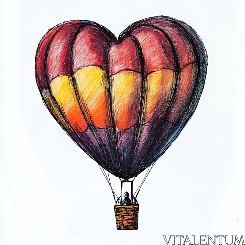 Whimsical Heart Balloon Sketch AI Image