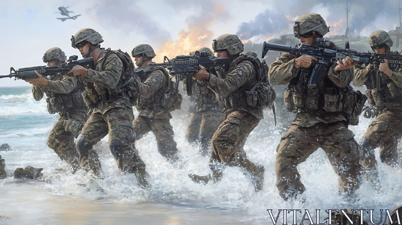 AI ART Military Landing on Beach Illustration