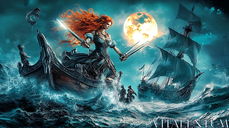 AI ART Red-Haired Pirate Queen of the Seas