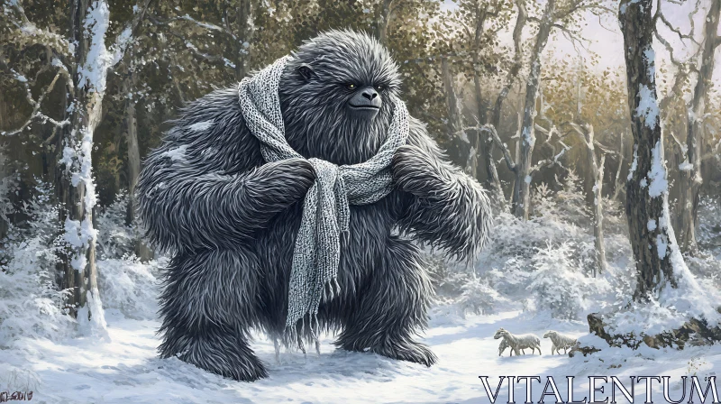 AI ART Winter Forest Yeti with Scarf