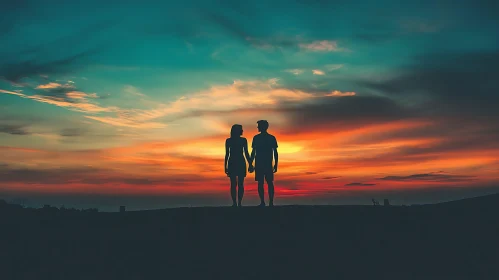 Silhouette of Couple at Sunset