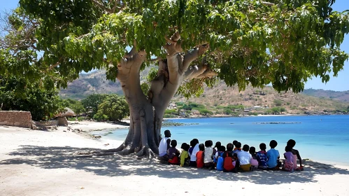 Beach Education Scene with Children