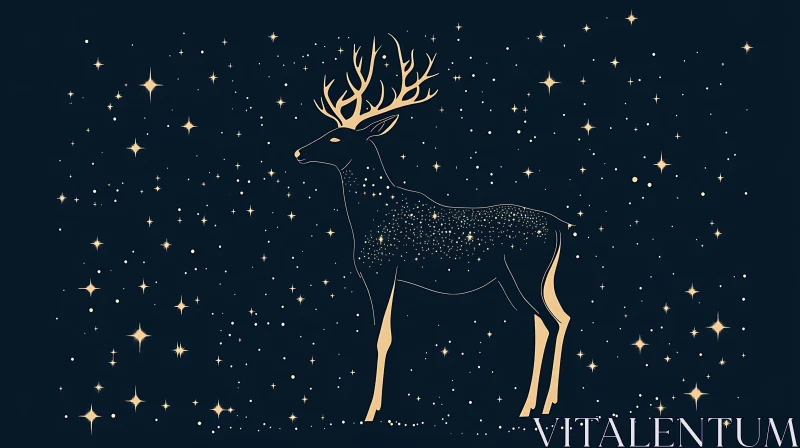 Starry Deer Illustration on Dark Blue Background AI Image