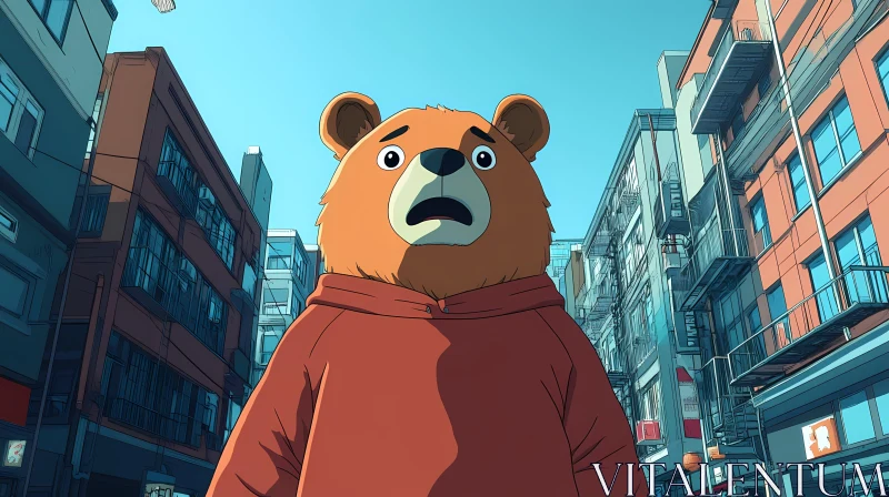 City Adventures of Cartoon Bear AI Image