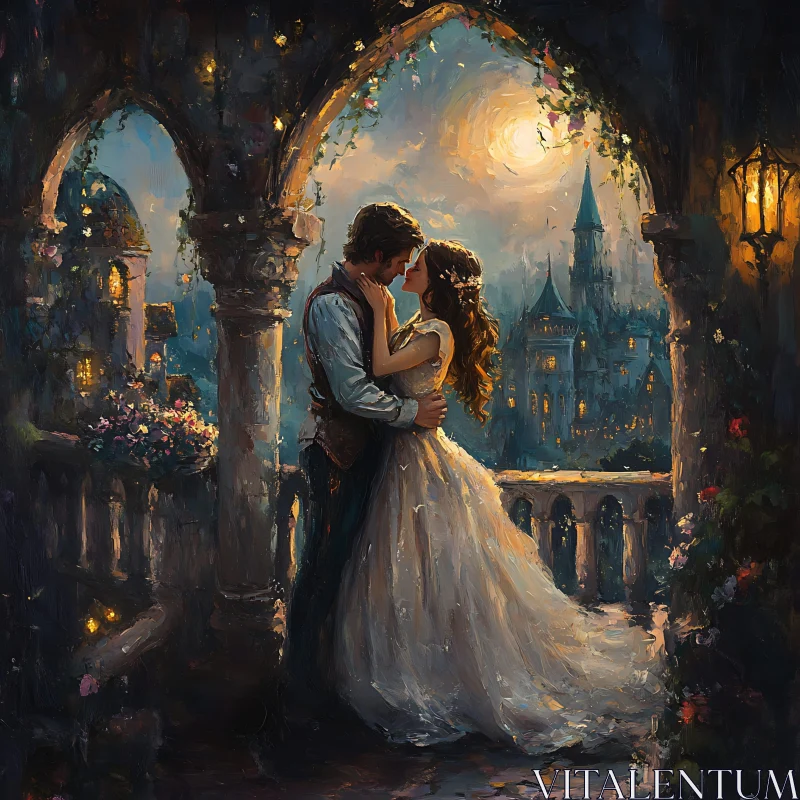 AI ART Couple's Romantic Moment Under Moonlight