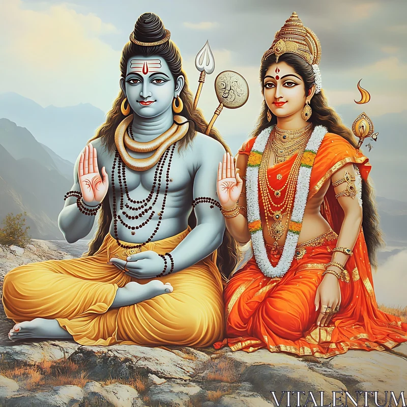 Hindu Gods Shiva and Parvati Artwork AI Image