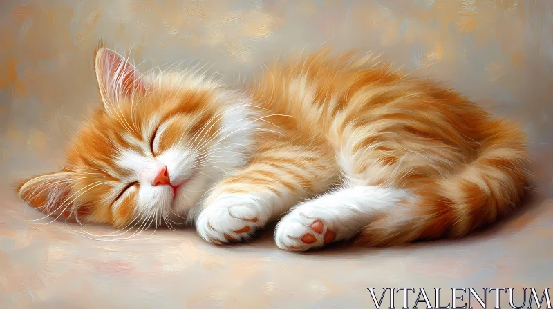 Peaceful Sleep of an Orange Kitten AI Image