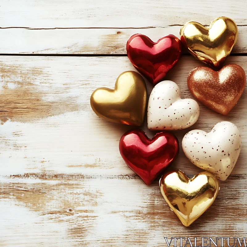 AI ART Hearts on Wooden Background