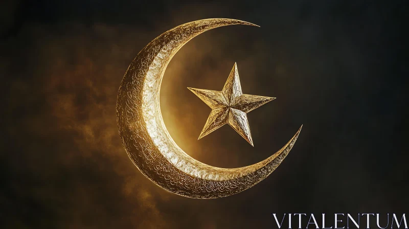 AI ART Celestial Gold: Crescent and Star