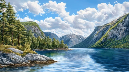 Peaceful Lakeside Mountain Landscape