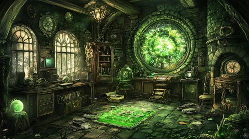 Mystical Green Laboratory with Time Portal