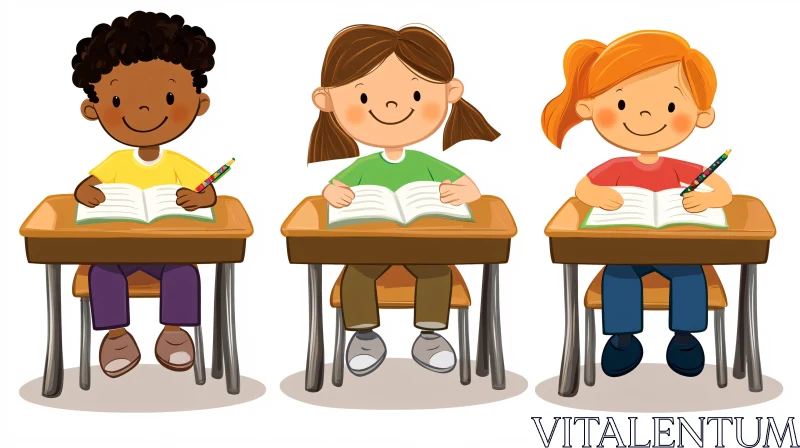 Children at School Cartoon Image AI Image