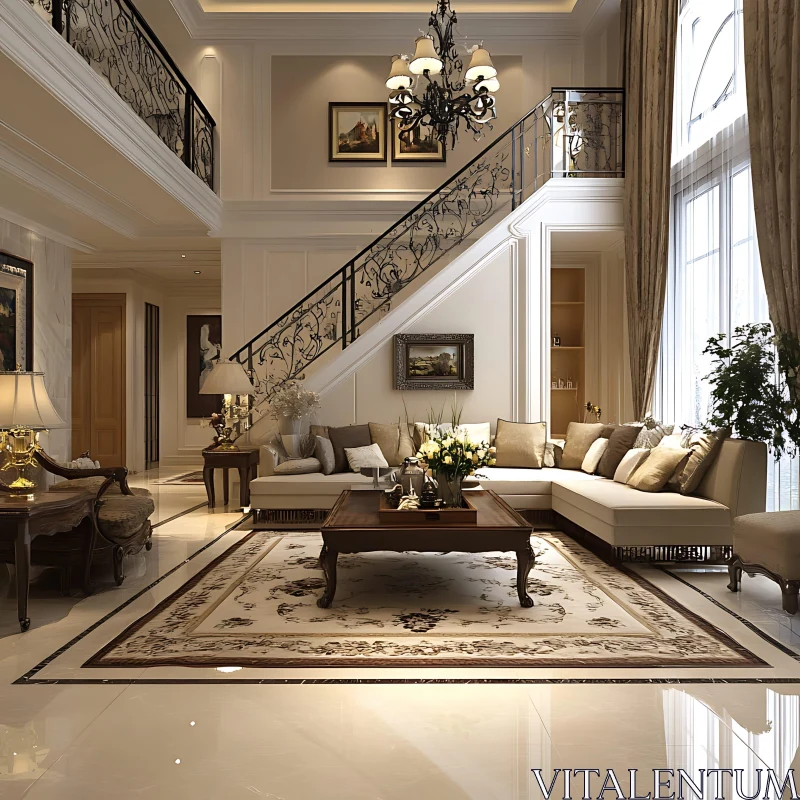 AI ART Grand and Elegant Living Room Interior