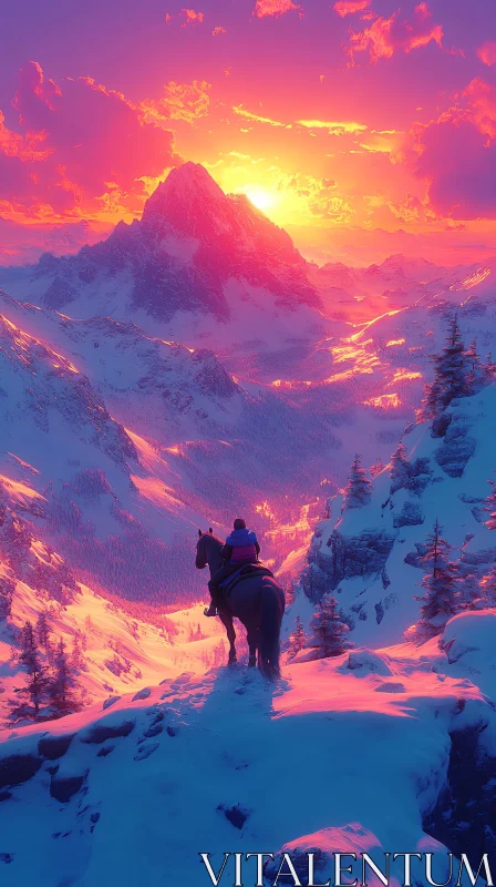 AI ART Sunset Horseback Mountain Vista