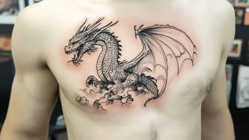 Chest Tattoo of a Dragon Artwork