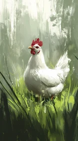 Farmyard Serenity: White Chicken Art