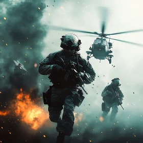 Military Operation: Soldiers and Helicopter