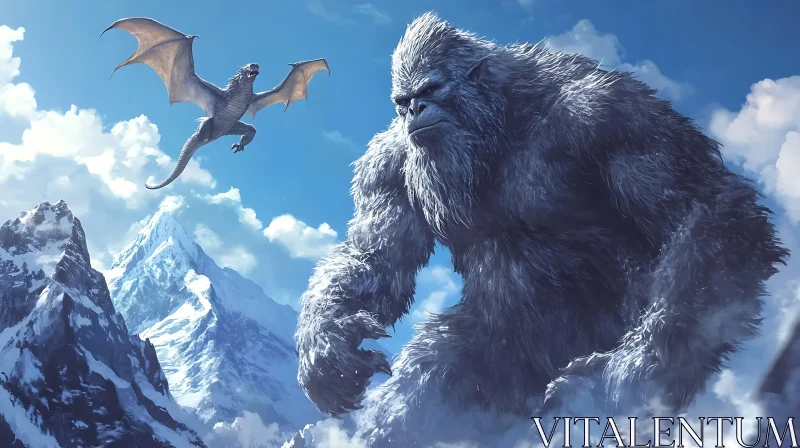 Mountain Guardian: Yeti and Dragon Alliance AI Image