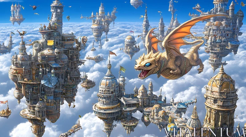 AI ART Aerial Dragon in Sky Cityscape