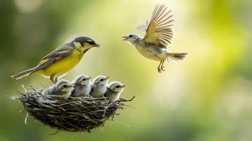 Bird Family Nesting