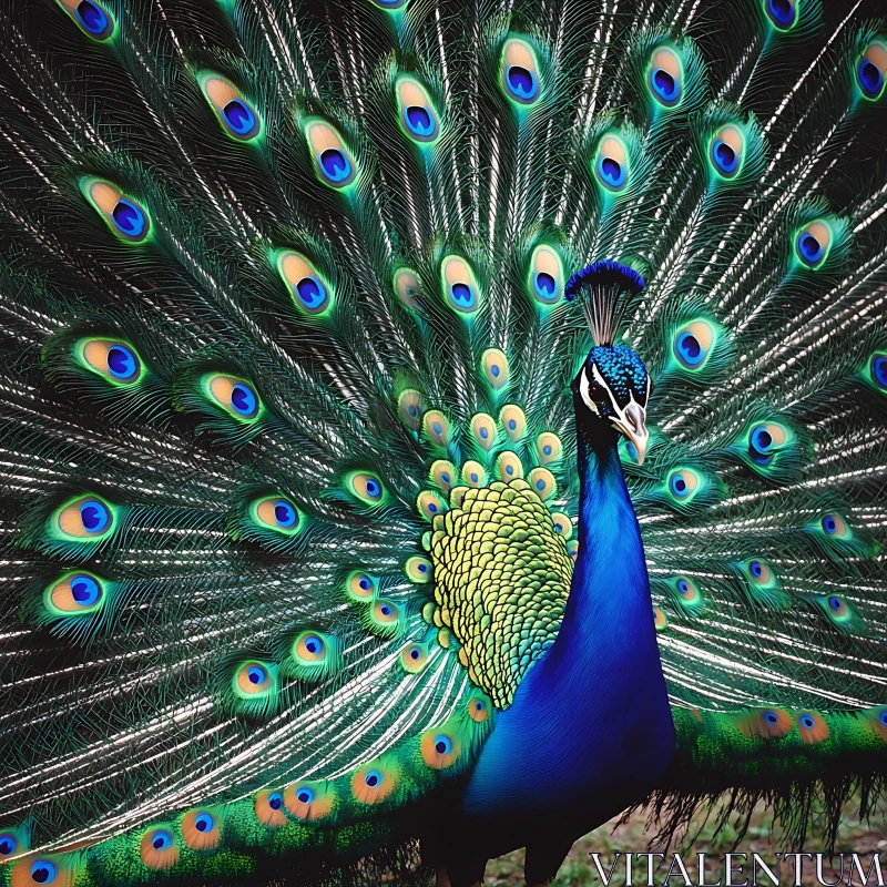 Peacock's Colorful Feather Fan AI Image