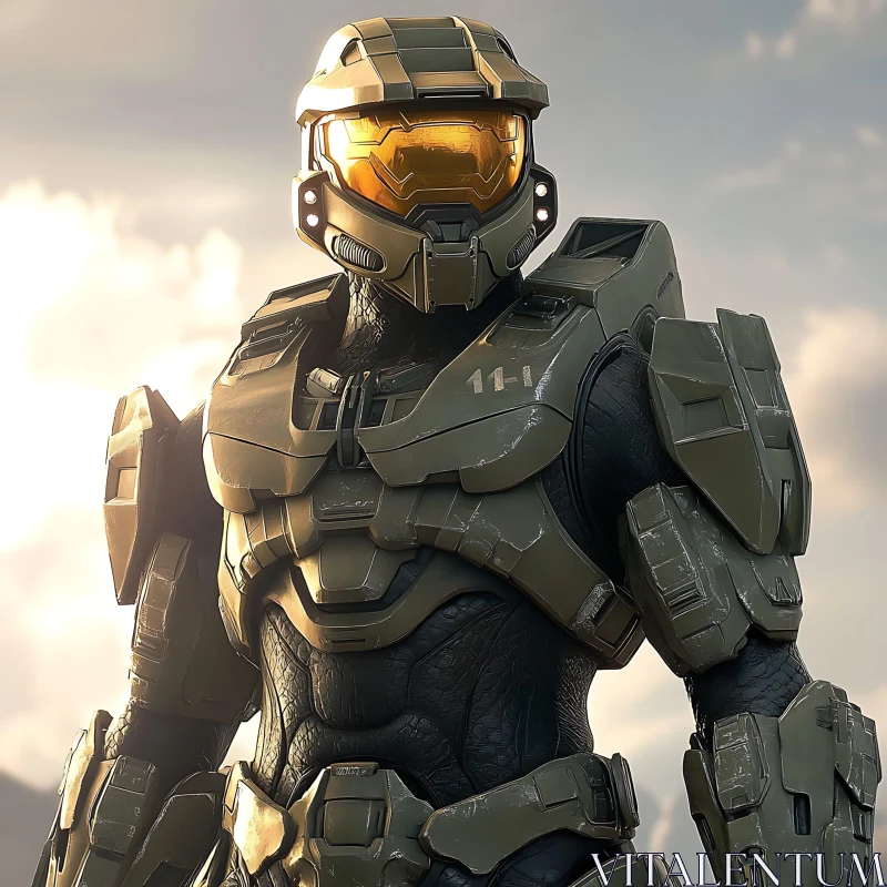 Futuristic Soldier with Golden Visor AI Image