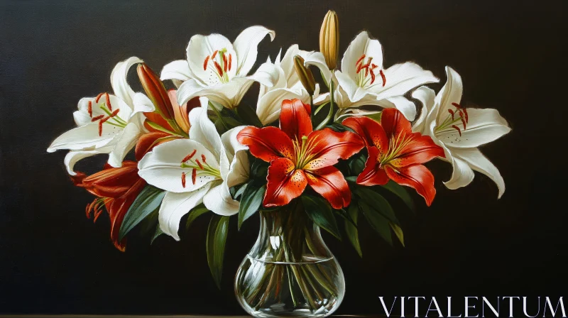 AI ART Elegant Lilies in Clear Vase - Still Life