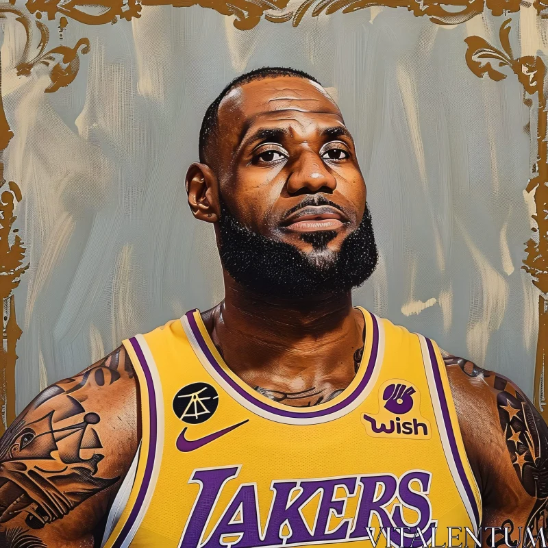 AI ART Detailed Portrait of LeBron James in Yellow Lakers Jersey