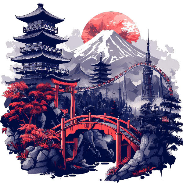 Japanese Landscape Fusion T-Shirt Design