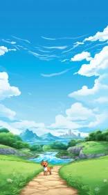 Captivating Anime Jungle Floor: Mountainous Vistas and Whimsical Skyline