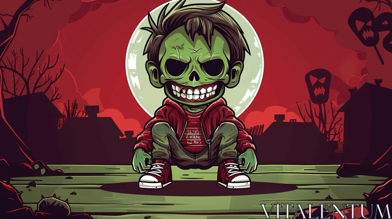 Cartoon Zombie Boy on Skateboard - Children's Illustration AI Image