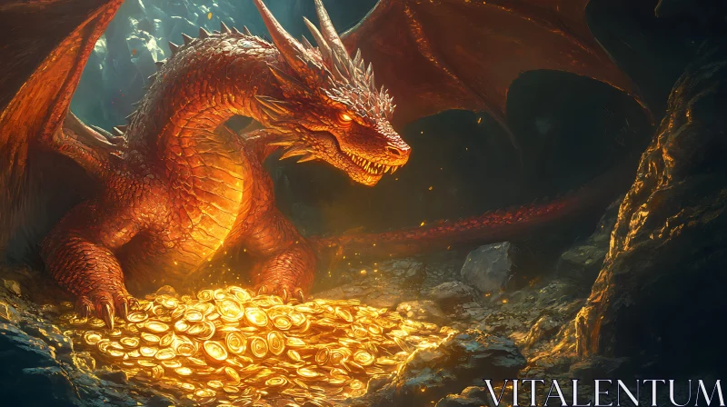 Fantasy dragon with treasure pile AI Image