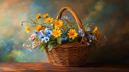 Rustic Flower Arrangement in Woven Basket