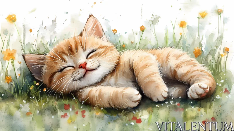 Sleeping Kitten in Nature AI Image