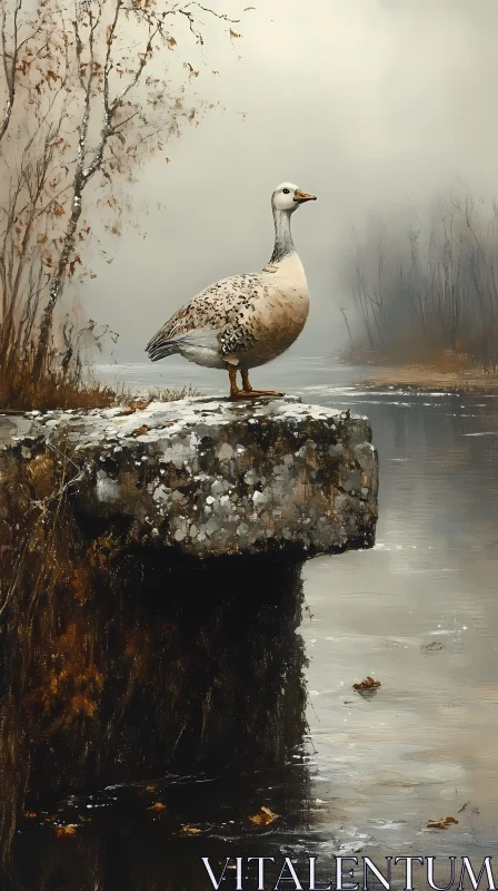 Serene Bird in Misty Landscape AI Image