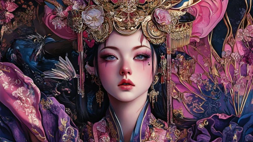 Portrait of Woman with Pink Flowers