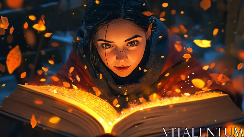 Girl Reading a Spell Book AI Image