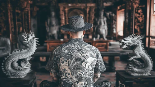 Man with Dragon Tattoo in Temple